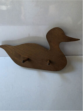 Vintage Handmade Wooden Duck Wall Hook Rack | Rustic Country Peg Hanger